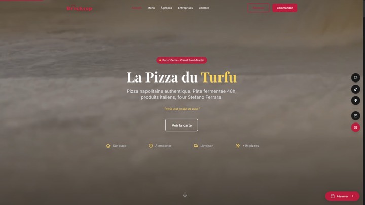 Site de Bricktop Pizza, réalisation Digiflow