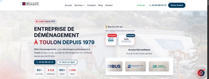 Site de Déménagements Millot, réalisation Digiflow