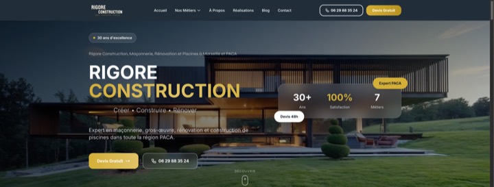 Site de Rigore Construction, réalisation Digiflow