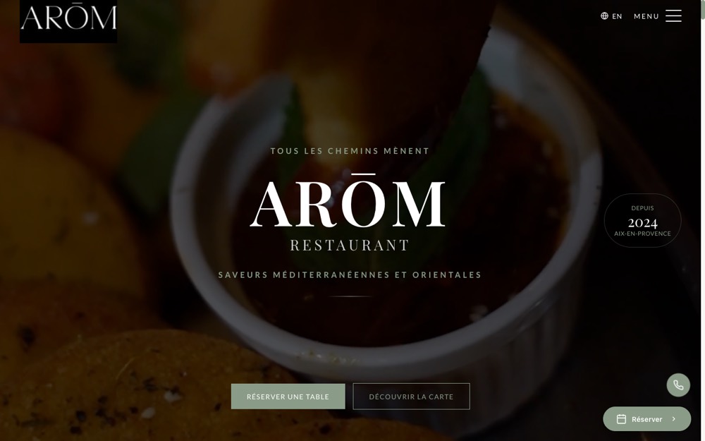 Site du restaurant ARÓM à Aix-en-Provence, réalisation Digiflow